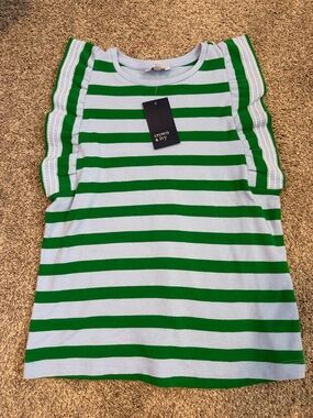 Crown and Ivy NWT lt. blue, green and white striped top w/ruffle sleeves, sm